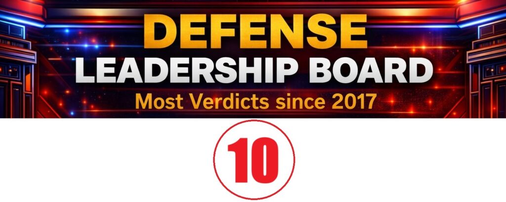 Weekly look at the Criminal Defense Leaderboard for Not Guilty Verdicts earned since 2017